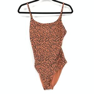 Aerie One Piece Full Coverage Swimsuit Womens Sz S Brown Black Leopard Print